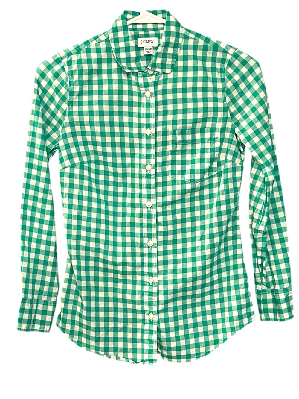 J.Crew Green White Gingham Button-Down Shirt XXS Petite NWOT